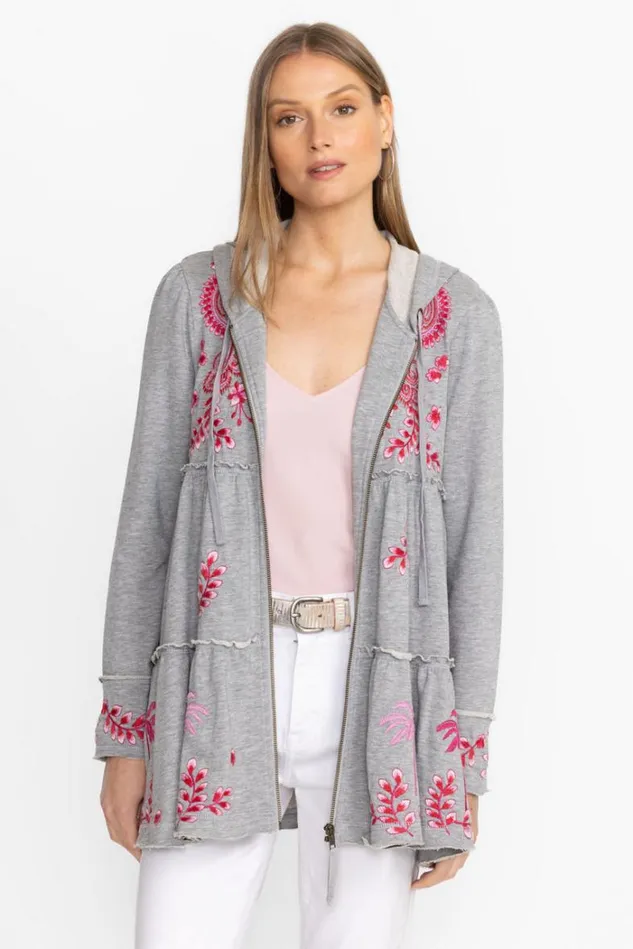 Women CASSIA TIERED HOODIE Light Heather Johnny Was Tops Women CASSIA TIERED HOODIE Light Heather Johnny Was Tops