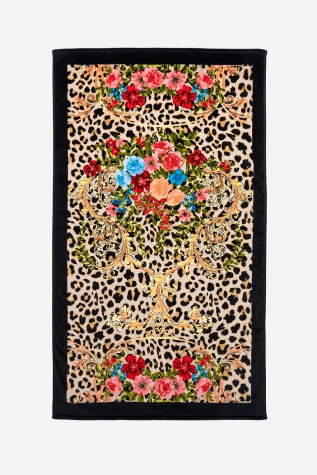Women Cheetah Beach Towel Black Johnny Was Swim and Resort
