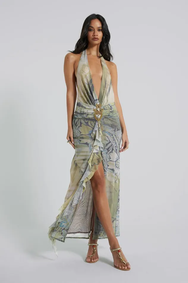Women Cindy Plunge Dress In Emerald Jaded London Maxi Dresses