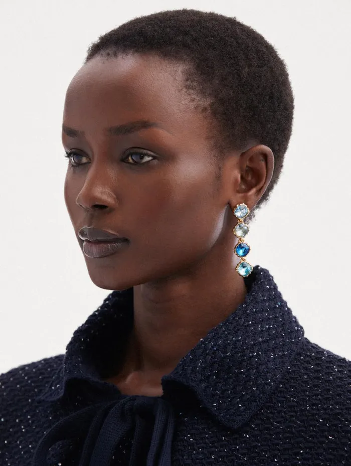 Women Classic Crystal Strand Earrings Aquamarine Oscar De La Renta Earrings Women Classic Crystal Strand Earrings Aquamarine Oscar De La Renta Earrings