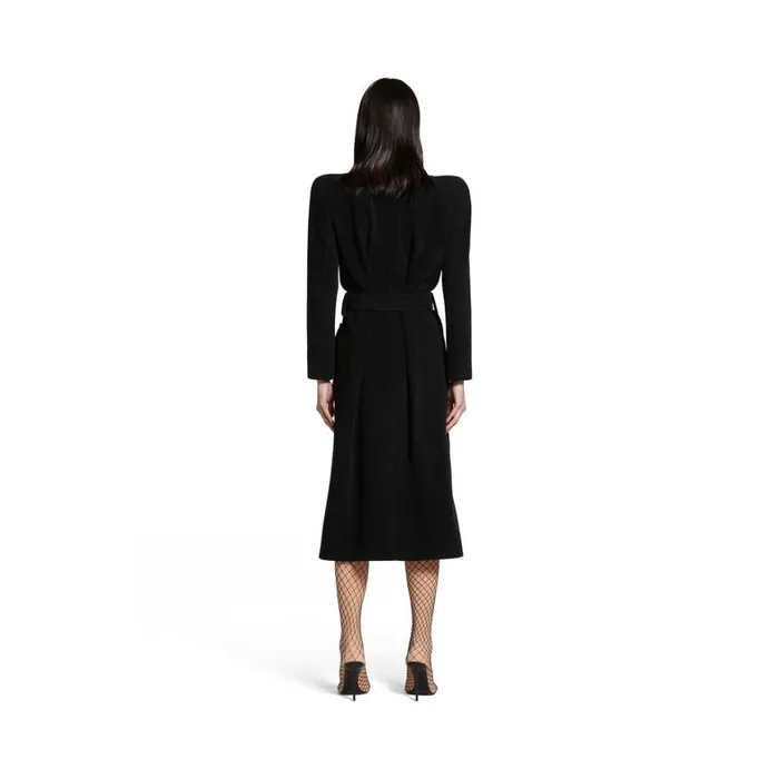 Women Coats and Jackets Balenciaga Round Shoulder Fitted Coat In Black