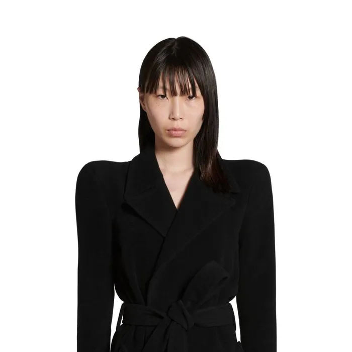 Women Coats and Jackets Balenciaga Round Shoulder Fitted Coat In Black