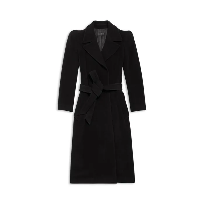 Women Coats and Jackets Balenciaga Round Shoulder Fitted Coat In Black