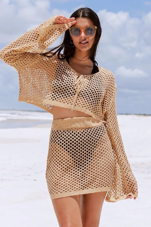 Women Cover Up Sets Cupshe Hermosa Drop Shoulder Sleeve Crochet Coverup Set Khaki Women Cover Up Sets Cupshe Hermosa Drop Shoulder Sleeve Crochet Coverup Set Khaki