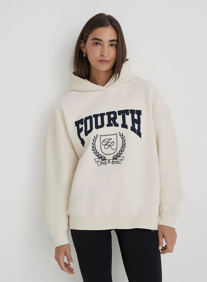 Women Cream Fourth Varsity Emblem Oversized Hoodie Harlow 4th and Reckless Athleisure Women Cream Fourth Varsity Emblem Oversized Hoodie Harlow 4th and Reckless Athleisure