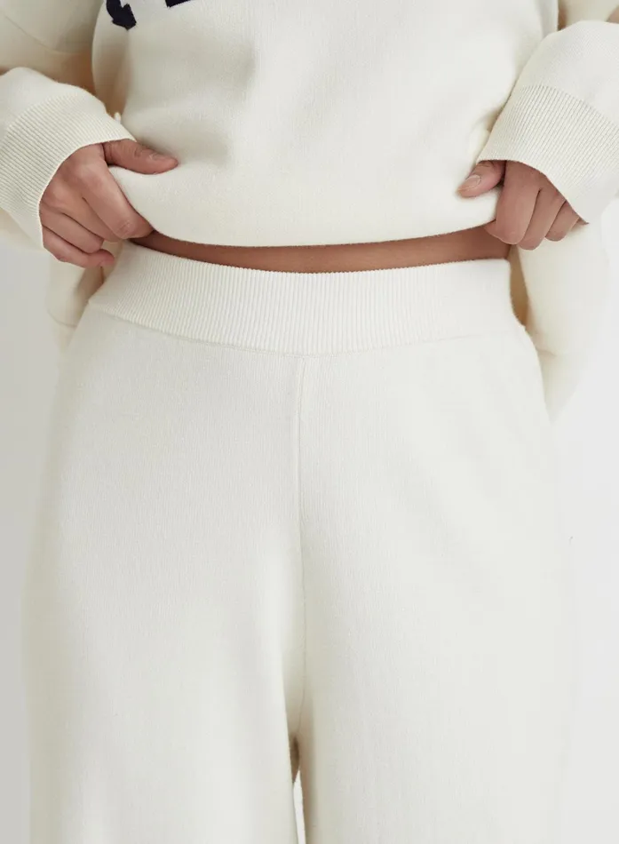 Women Cream Knitted Wide Leg Trouser Cameron 4th and Reckless Knitwear