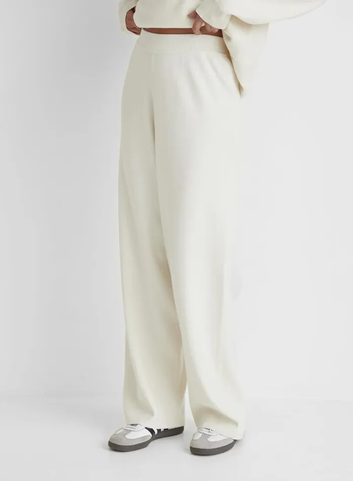 Women Cream Knitted Wide Leg Trouser Cameron 4th and Reckless Knitwear