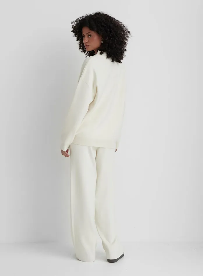 Women Cream Knitted Wide Leg Trouser Cameron 4th and Reckless Knitwear
