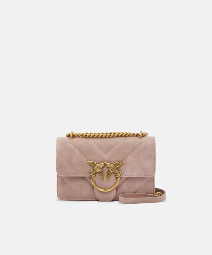 Women Crossbody Bags Pinko Love Bag Mini Crossbody Bag In Distressedeffect Leather Pinkdusty Pinkantique Gold