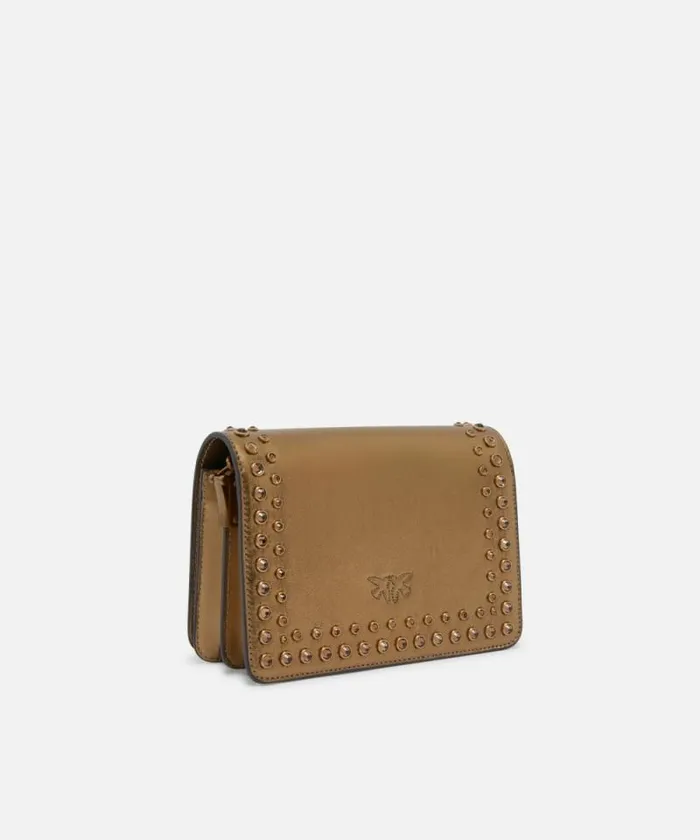 Women Crossbody Bags Pinko Love Bag Small Laminated Crossbody Bag With Rhinestones Bronzebronze Women Crossbody Bags Pinko Love Bag Small Laminated Crossbody Bag With Rhinestones Bronzebronze