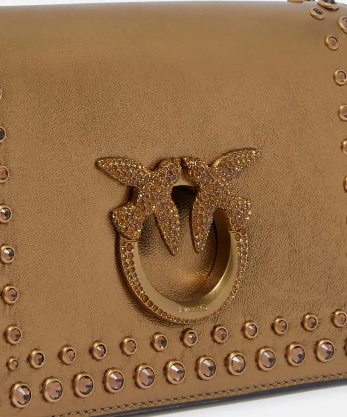 Women Crossbody Bags Pinko Love Bag Small Laminated Crossbody Bag With Rhinestones Bronzebronze Women Crossbody Bags Pinko Love Bag Small Laminated Crossbody Bag With Rhinestones Bronzebronze