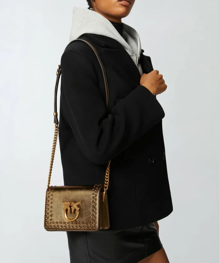 Women Crossbody Bags Pinko Love Bag Small Laminated Crossbody Bag With Rhinestones Bronzebronze Women Crossbody Bags Pinko Love Bag Small Laminated Crossbody Bag With Rhinestones Bronzebronze