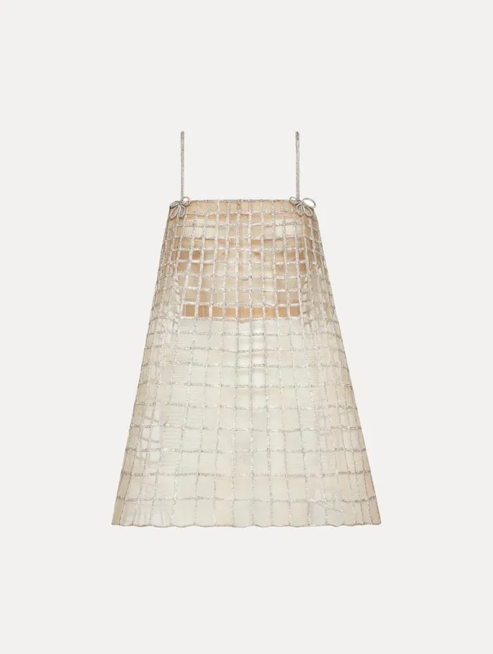 Women Crystal Grid Trapeze Dress Crystal Oscar De La Renta Dresses