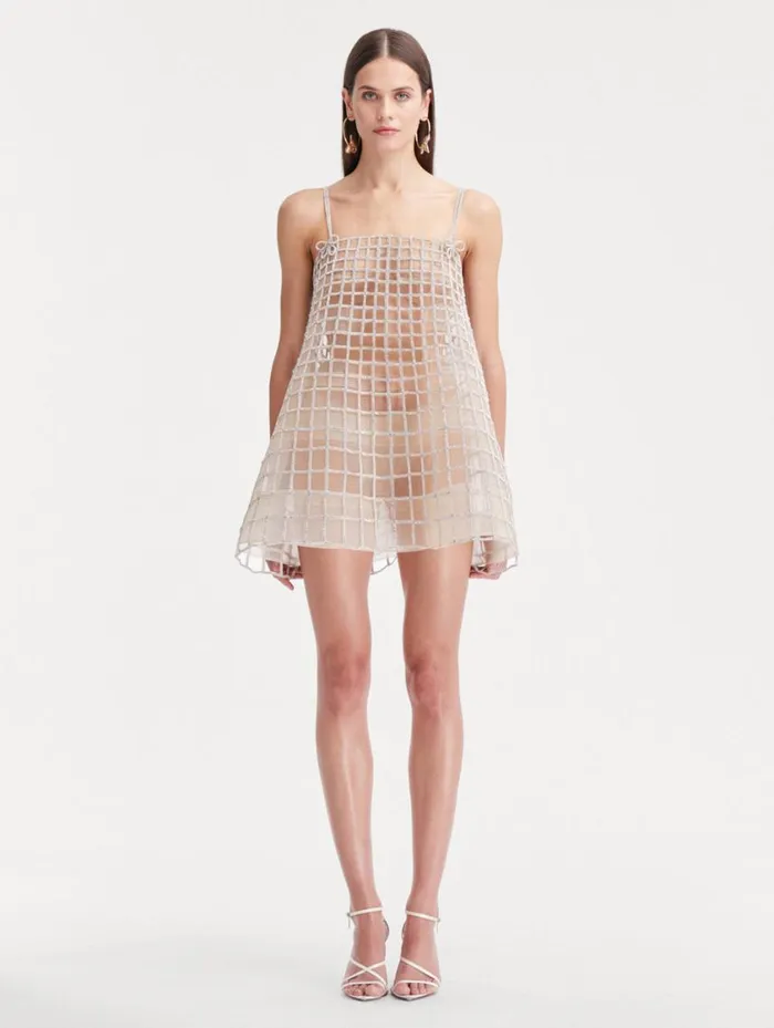 Women Crystal Grid Trapeze Dress Crystal Oscar De La Renta Dresses Women Crystal Grid Trapeze Dress Crystal Oscar De La Renta Dresses