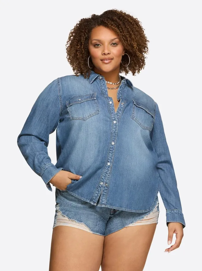 Women Denim Jessica Simpson Petunia Shirt In Premium