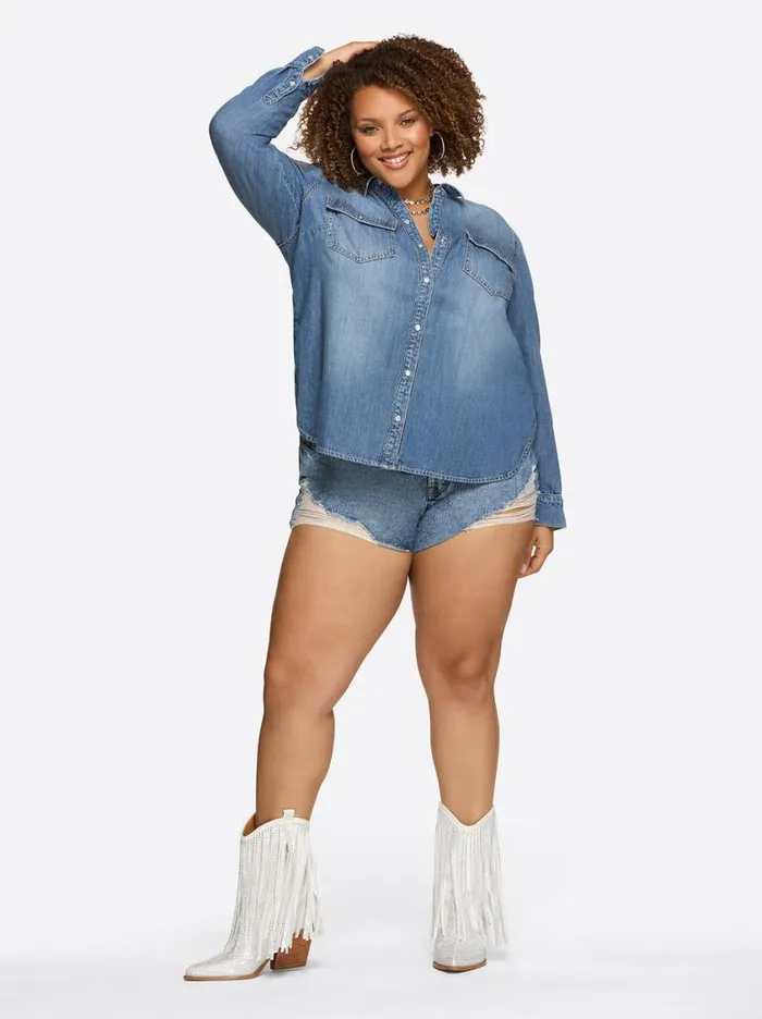 Women Denim Jessica Simpson Petunia Shirt In Premium