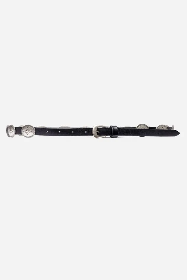 Women DIAMONTE ITALIAN LEATHER CONCH BELT Black Johnny Was Belts