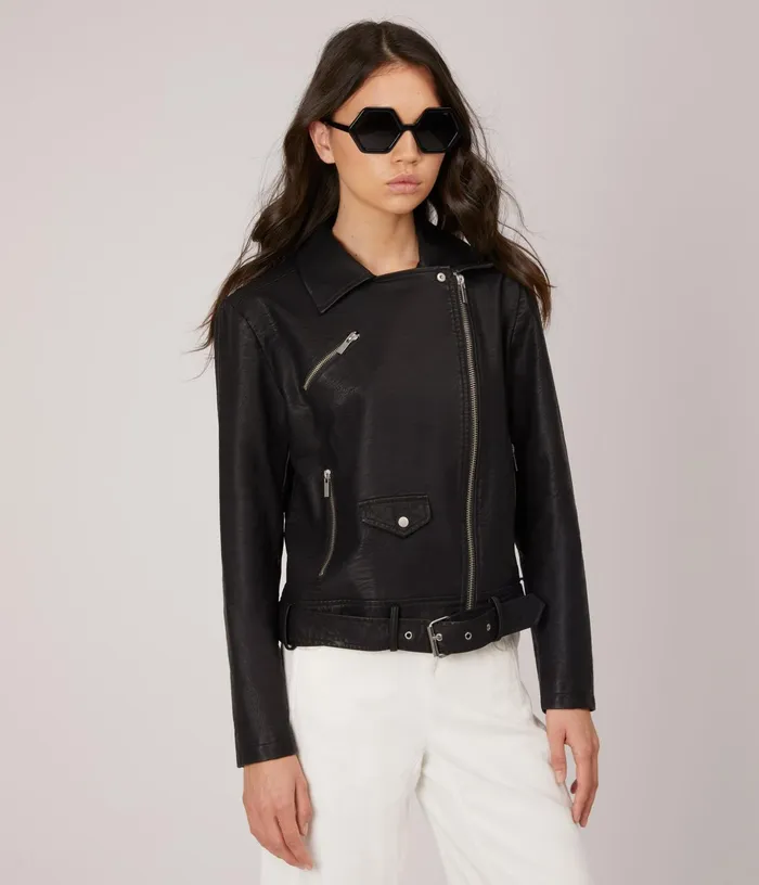 Women Draden Vegan Leather Jacket Black Matt and Nat Jackets