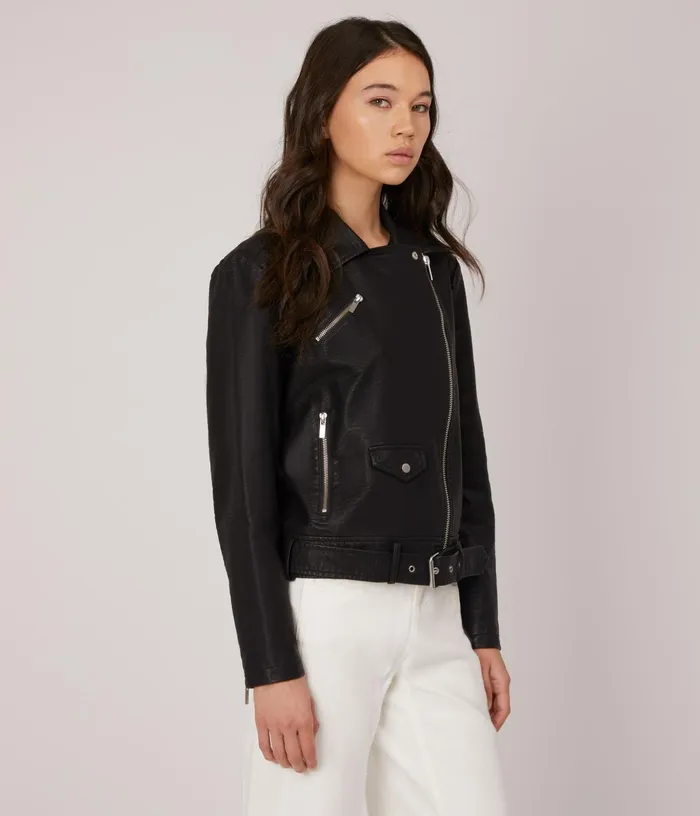 Women Draden Vegan Leather Jacket Black Matt and Nat Jackets