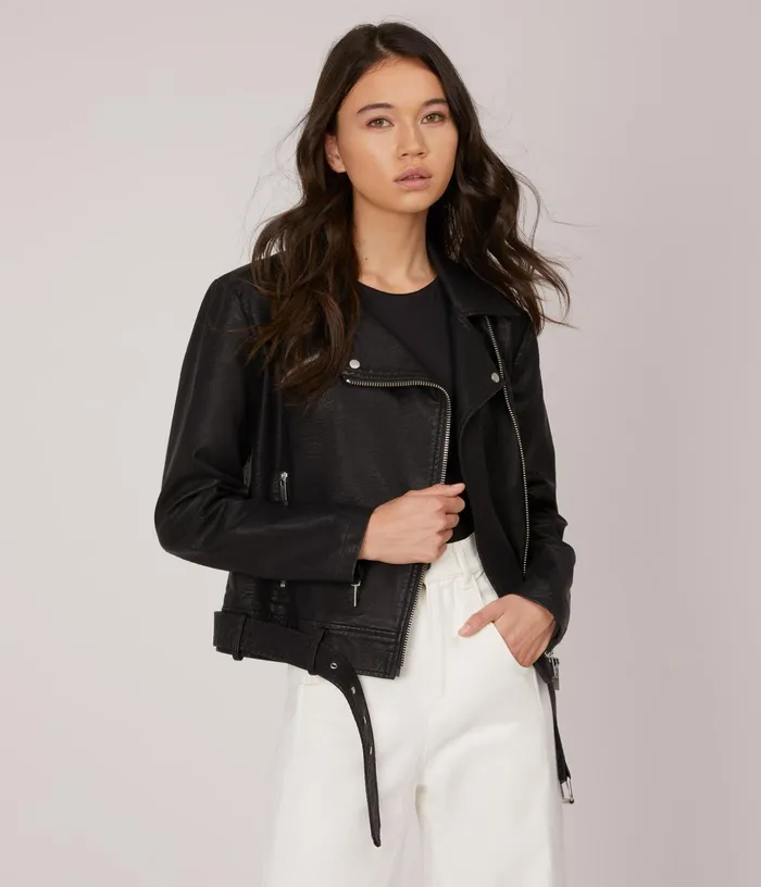 Women Draden Vegan Leather Jacket Black Matt and Nat Jackets