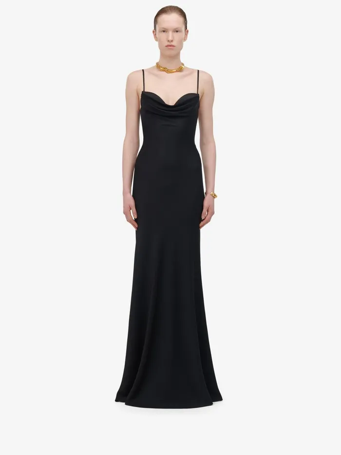 Women Dresses Alexander McQueen Draped Neckline Evening Dress Black