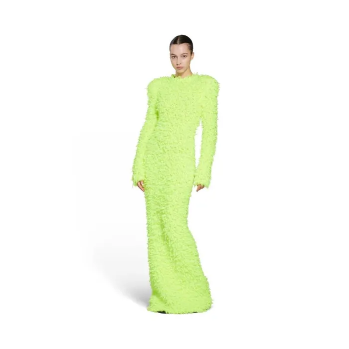Women Dresses and Skirts Balenciaga Fluffy Maxi Dress In Fluo Yellow