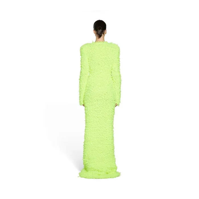 Women Dresses and Skirts Balenciaga Fluffy Maxi Dress In Fluo Yellow