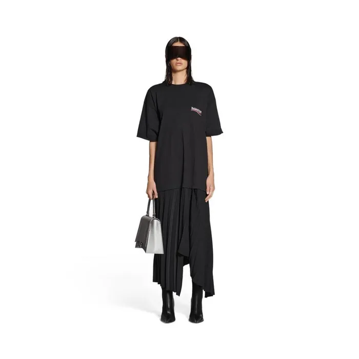 Women Dresses and Skirts Balenciaga Political Campaign Pleated Tshirt Dress In Black Women Dresses and Skirts Balenciaga Political Campaign Pleated Tshirt Dress In Black