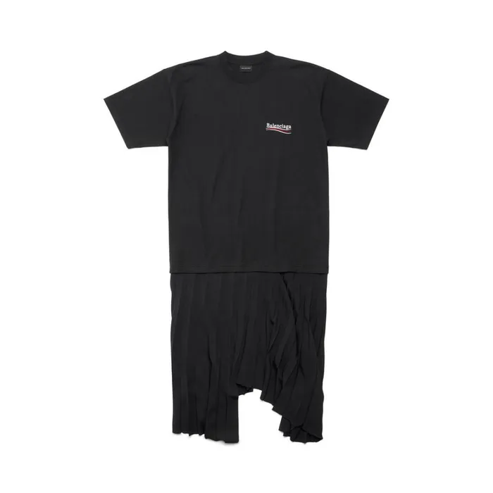 Women Dresses and Skirts Balenciaga Political Campaign Pleated Tshirt Dress In Black