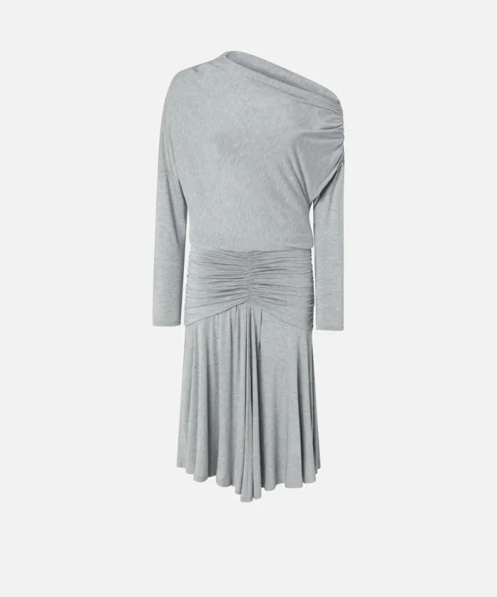 Women Dresses Pinko Draped Jersey Midi Dress With Exposed Shoulder Drizzle Grey Women Dresses Pinko Draped Jersey Midi Dress With Exposed Shoulder Drizzle Grey