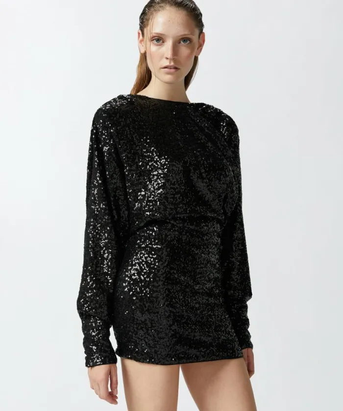 Women Dresses Pinko Elegant Mini Dress With Sequins Limo Black