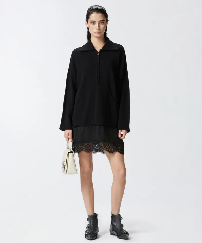 Women Dresses Pinko Knitted Dress With Satin And Lace Insert Limo Black Women Dresses Pinko Knitted Dress With Satin And Lace Insert Limo Black