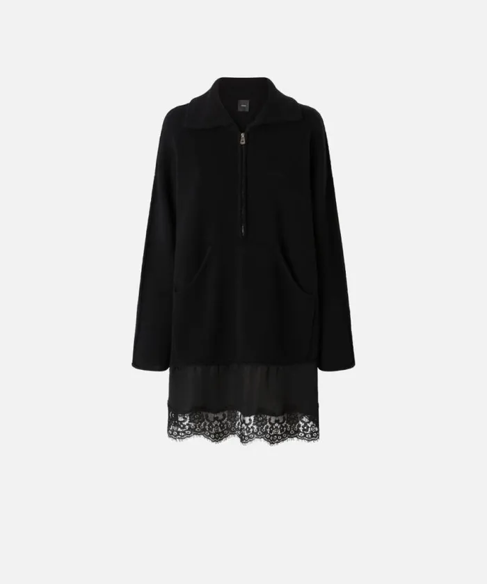 Women Dresses Pinko Knitted Dress With Satin And Lace Insert Limo Black Women Dresses Pinko Knitted Dress With Satin And Lace Insert Limo Black