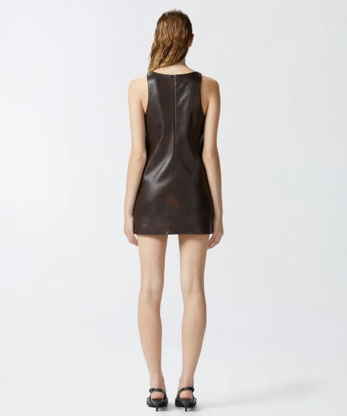 Women Dresses Pinko Leathereffect Mini Tunic Dress Coffee Bean Brown Women Dresses Pinko Leathereffect Mini Tunic Dress Coffee Bean Brown