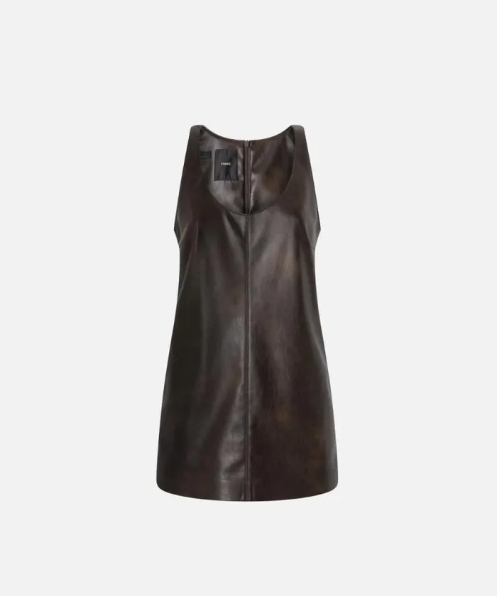 Women Dresses Pinko Leathereffect Mini Tunic Dress Coffee Bean Brown Women Dresses Pinko Leathereffect Mini Tunic Dress Coffee Bean Brown