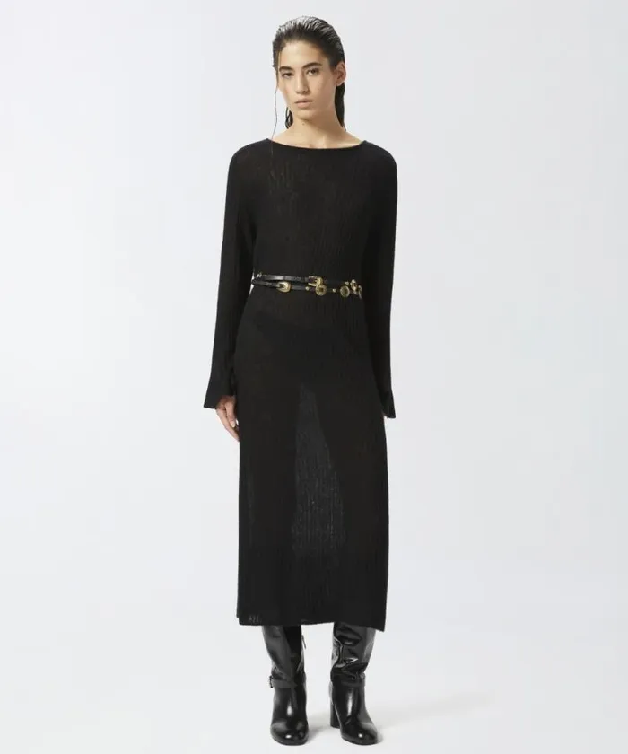 Women Dresses Pinko Long Dress In Light Veileffect Ribbed Knit Fabric Limo Black Women Dresses Pinko Long Dress In Light Veileffect Ribbed Knit Fabric Limo Black