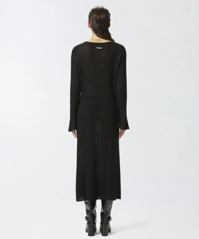 Women Dresses Pinko Long Dress In Light Veileffect Ribbed Knit Fabric Limo Black Women Dresses Pinko Long Dress In Light Veileffect Ribbed Knit Fabric Limo Black