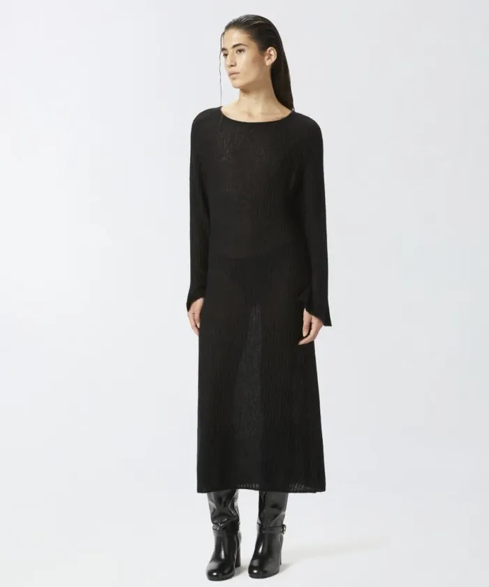 Women Dresses Pinko Long Dress In Light Veileffect Ribbed Knit Fabric Limo Black Women Dresses Pinko Long Dress In Light Veileffect Ribbed Knit Fabric Limo Black