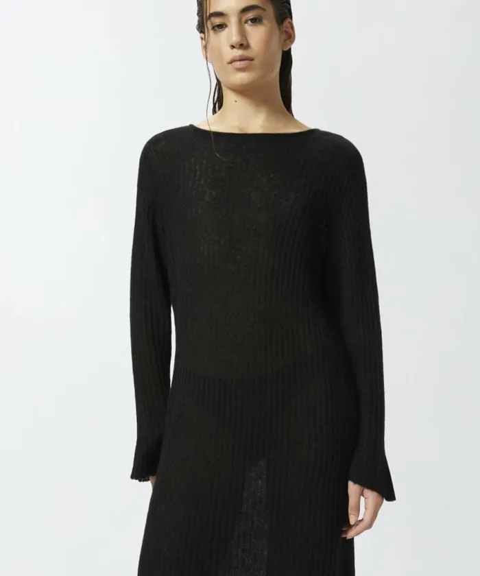 Women Dresses Pinko Long Dress In Light Veileffect Ribbed Knit Fabric Limo Black Women Dresses Pinko Long Dress In Light Veileffect Ribbed Knit Fabric Limo Black