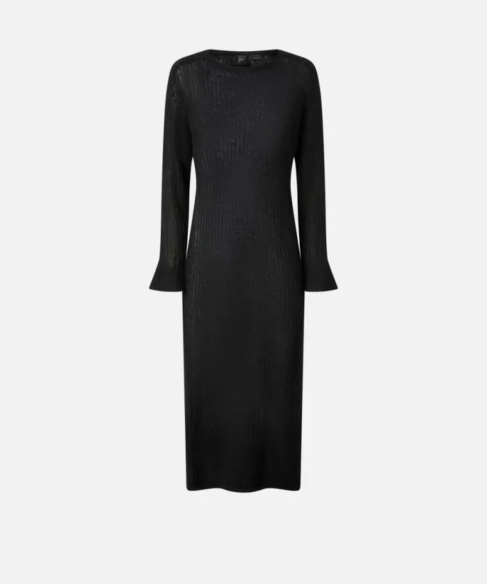 Women Dresses Pinko Long Dress In Light Veileffect Ribbed Knit Fabric Limo Black Women Dresses Pinko Long Dress In Light Veileffect Ribbed Knit Fabric Limo Black