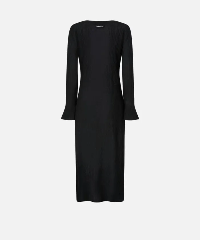Women Dresses Pinko Long Dress In Light Veileffect Ribbed Knit Fabric Limo Black Women Dresses Pinko Long Dress In Light Veileffect Ribbed Knit Fabric Limo Black