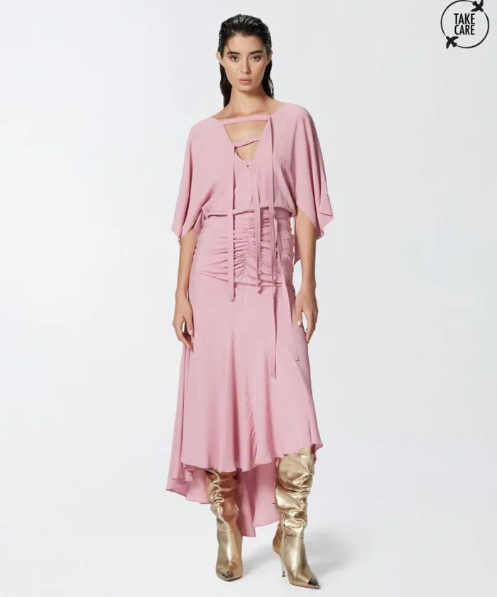 Women Dresses Pinko Long Silkblend Crepe Dress Pinkpolignac