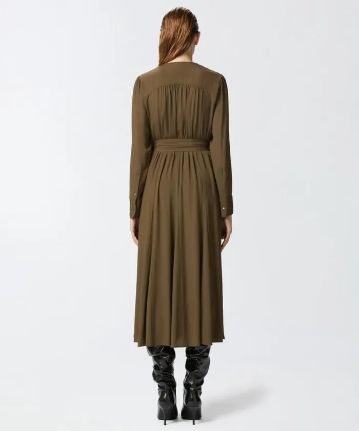 Women Dresses Pinko Long Silkblend Dress With Belt And Long Sleeves Greenundergrowth Women Dresses Pinko Long Silkblend Dress With Belt And Long Sleeves Greenundergrowth