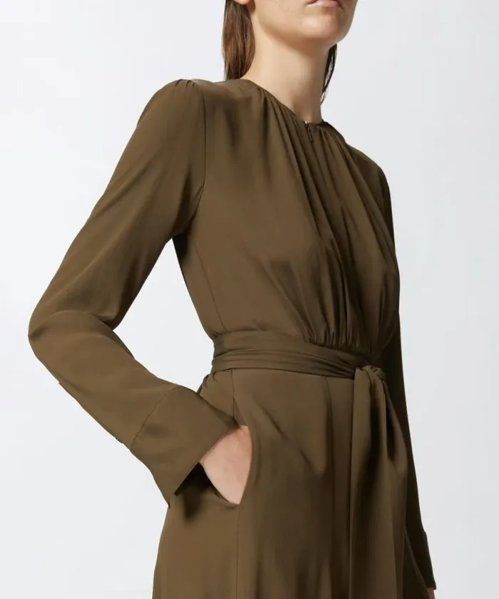 Women Dresses Pinko Long Silkblend Dress With Belt And Long Sleeves Greenundergrowth Women Dresses Pinko Long Silkblend Dress With Belt And Long Sleeves Greenundergrowth