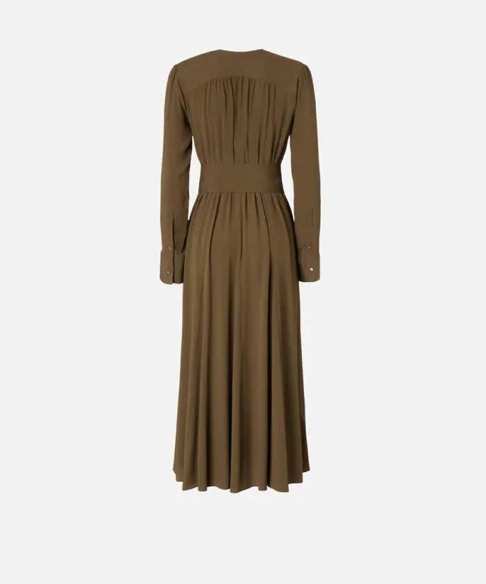 Women Dresses Pinko Long Silkblend Dress With Belt And Long Sleeves Greenundergrowth Women Dresses Pinko Long Silkblend Dress With Belt And Long Sleeves Greenundergrowth