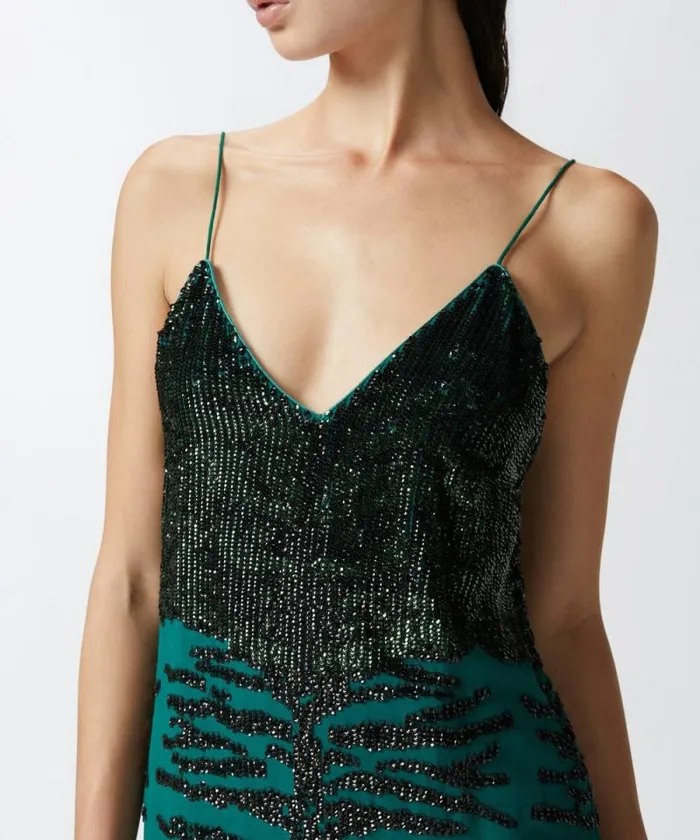 Women Dresses Pinko Mini Dress With Zebra Sequin Embroidery Greenblack Women Dresses Pinko Mini Dress With Zebra Sequin Embroidery Greenblack