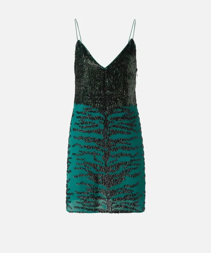 Women Dresses Pinko Mini Dress With Zebra Sequin Embroidery Greenblack Women Dresses Pinko Mini Dress With Zebra Sequin Embroidery Greenblack