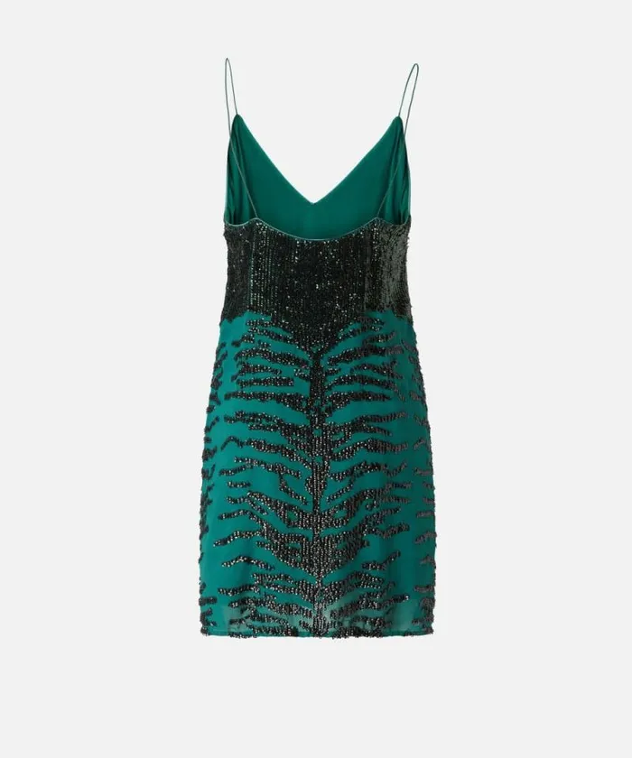 Women Dresses Pinko Mini Dress With Zebra Sequin Embroidery Greenblack Women Dresses Pinko Mini Dress With Zebra Sequin Embroidery Greenblack