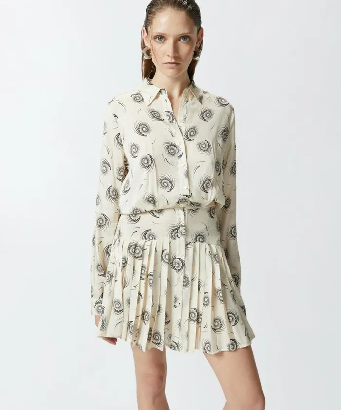 Women Dresses Pinko Mini Shirt Dress In Twill With Swirl Print Creamblack