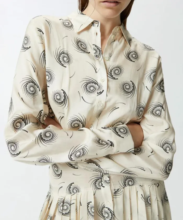 Women Dresses Pinko Mini Shirt Dress In Twill With Swirl Print Creamblack Women Dresses Pinko Mini Shirt Dress In Twill With Swirl Print Creamblack